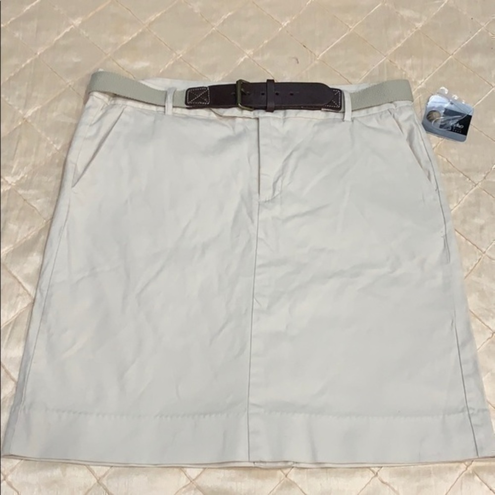 Vintage Khaki Stretch Skirt With Belt